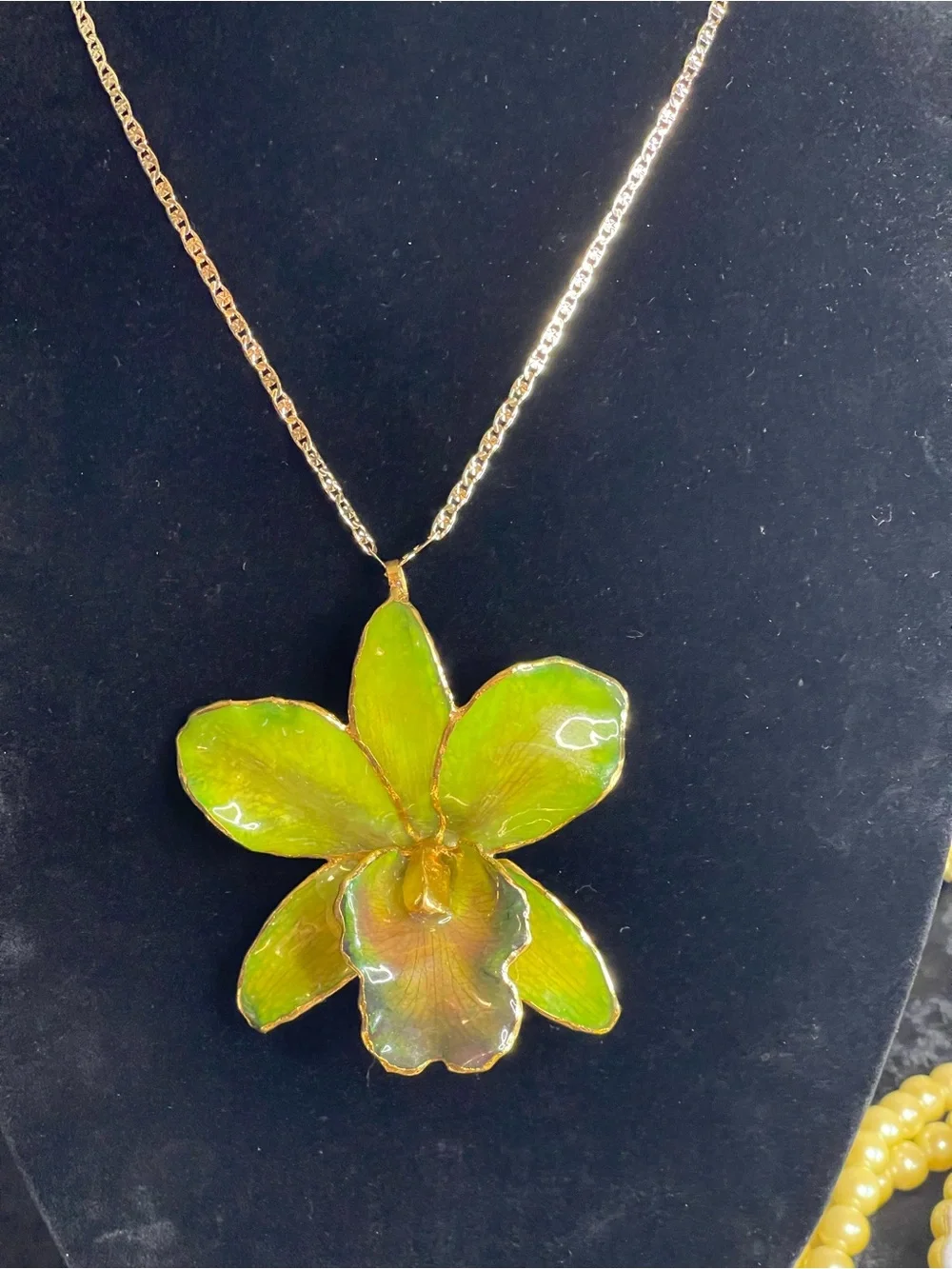 Large gold plated orchid necklace
